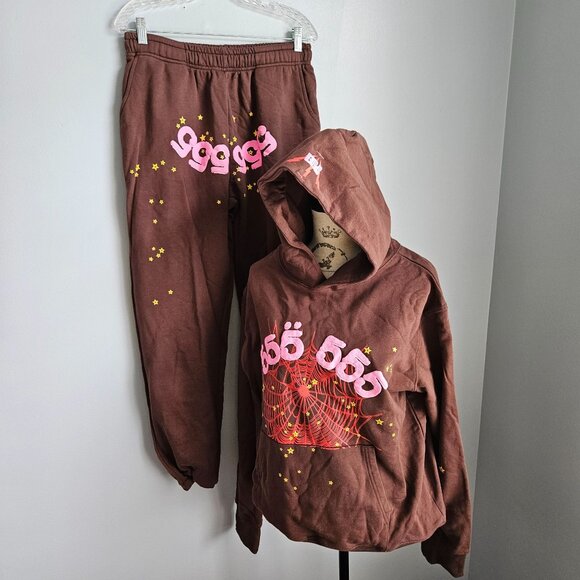 Brand New Spider Web Pattern Brown Sp5der 555 Track Pants Medium - Picture 6 of 9